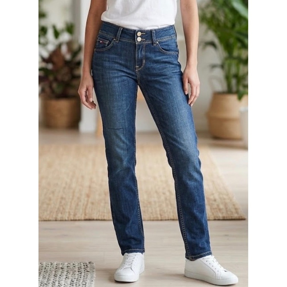 Hudson Jeans Womens 27 Flap Pocket Straight Leg Dark Wash Stretch Union Jack USA